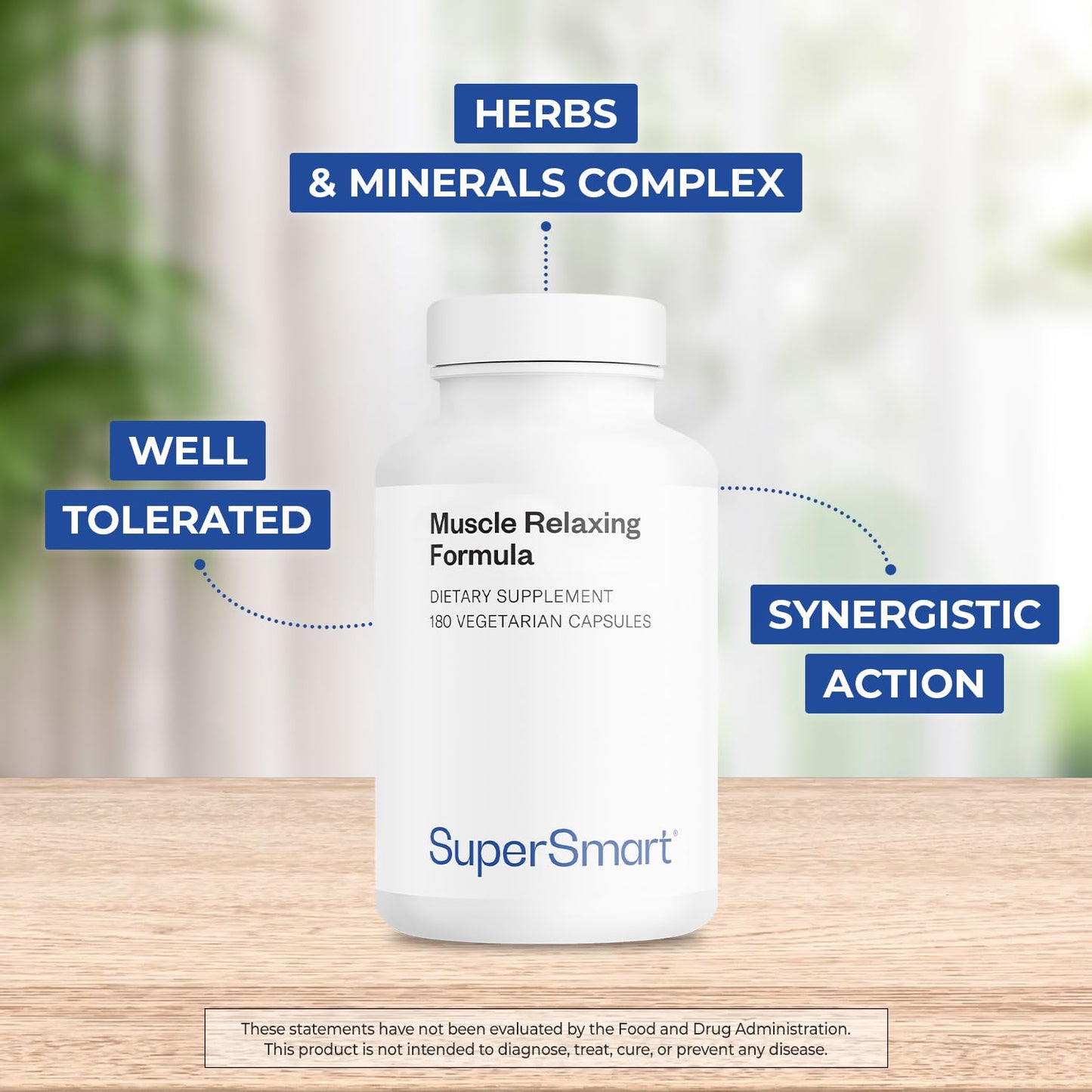 Supersmart - Muscle Relaxing Formula (Advanced Complex) - with Magnesium, Calcium, Vitamin E, Plants Extracts | Non-GMO & Gluten Free - 180 Vegetarian Capsules - dailyvitalstore