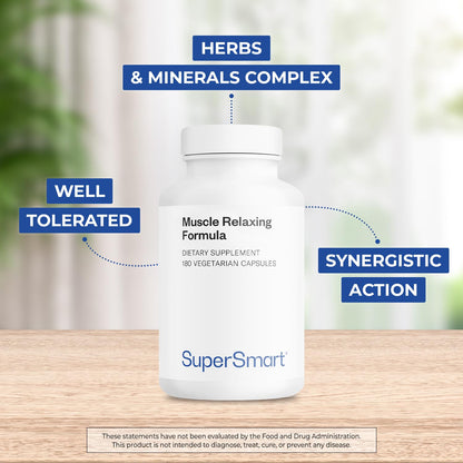 Supersmart - Muscle Relaxing Formula (Advanced Complex) - with Magnesium, Calcium, Vitamin E, Plants Extracts | Non-GMO & Gluten Free - 180 Vegetarian Capsules - dailyvitalstore