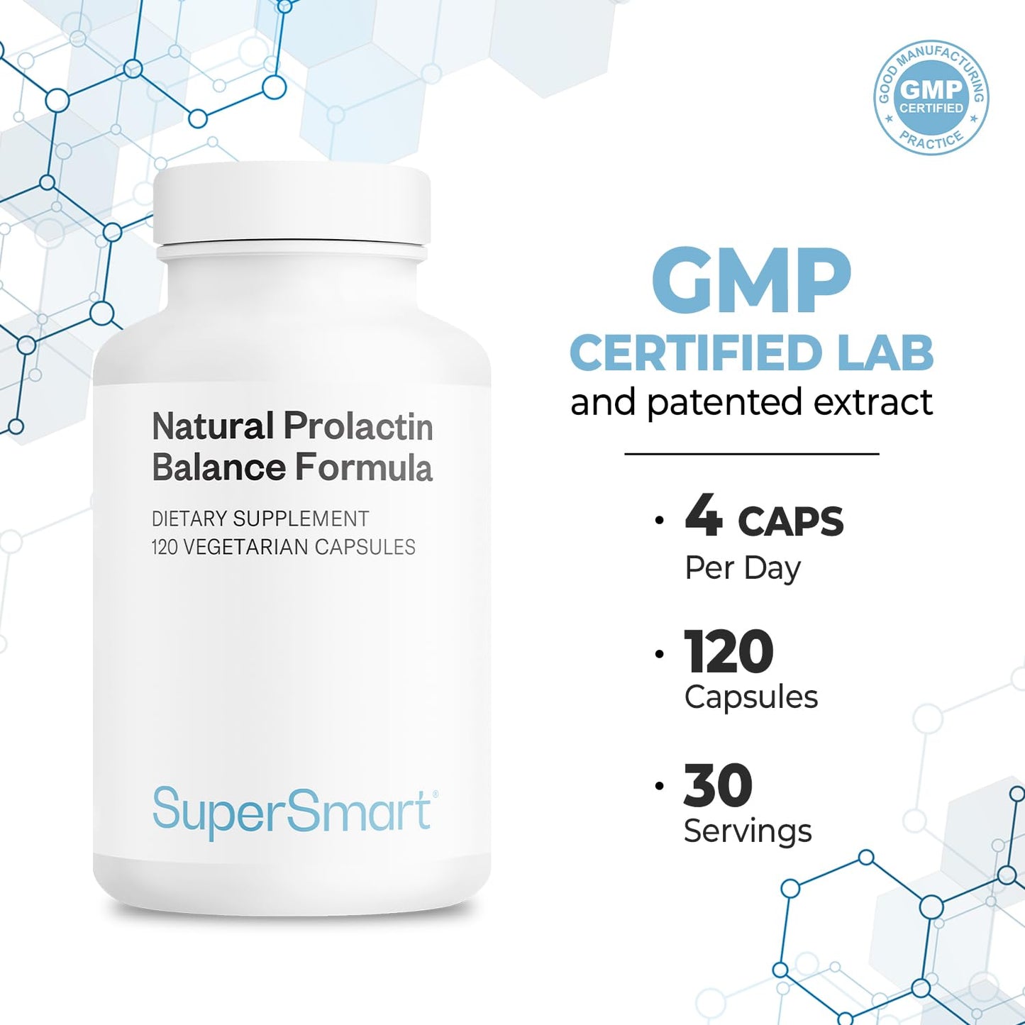 Supersmart - Natural Prolactin Balance Formula - with p5p Vitamin B6, Maca Root, Ashwagandha | Gluten Free - 120 Vegetarian Capsules - dailyvitalstore