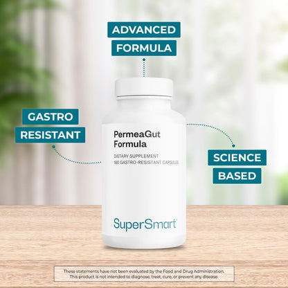 Supersmart PermeaGut Formula (High Potency) - with L-Glutamine, ButiShield Calcium Butyrate, Zinc-L-Carnosine - Gut Barrier Support | Vegan & Gluten Free - 180 Gastro-Resistant Capsules - dailyvitalstore