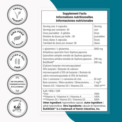 Supersmart PermeaGut Formula (High Potency) - with L-Glutamine, ButiShield Calcium Butyrate, Zinc-L-Carnosine - Gut Barrier Support | Vegan & Gluten Free - 180 Gastro-Resistant Capsules - dailyvitalstore