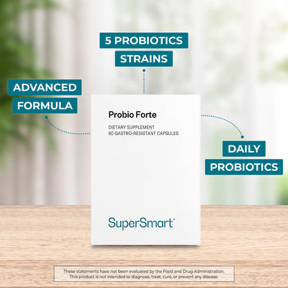 Supersmart - Probio Forte 8 Billion CFU per Capsule (Advanced Formula) - Daily Probiotics Supplement for Women & Men | Non-GMO & Gluten-Free - 60 DR Caps - dailyvitalstore