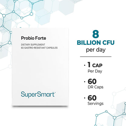 Supersmart - Probio Forte 8 Billion CFU per Capsule (Advanced Formula) - Daily Probiotics Supplement for Women & Men | Non-GMO & Gluten-Free - 60 DR Caps - dailyvitalstore