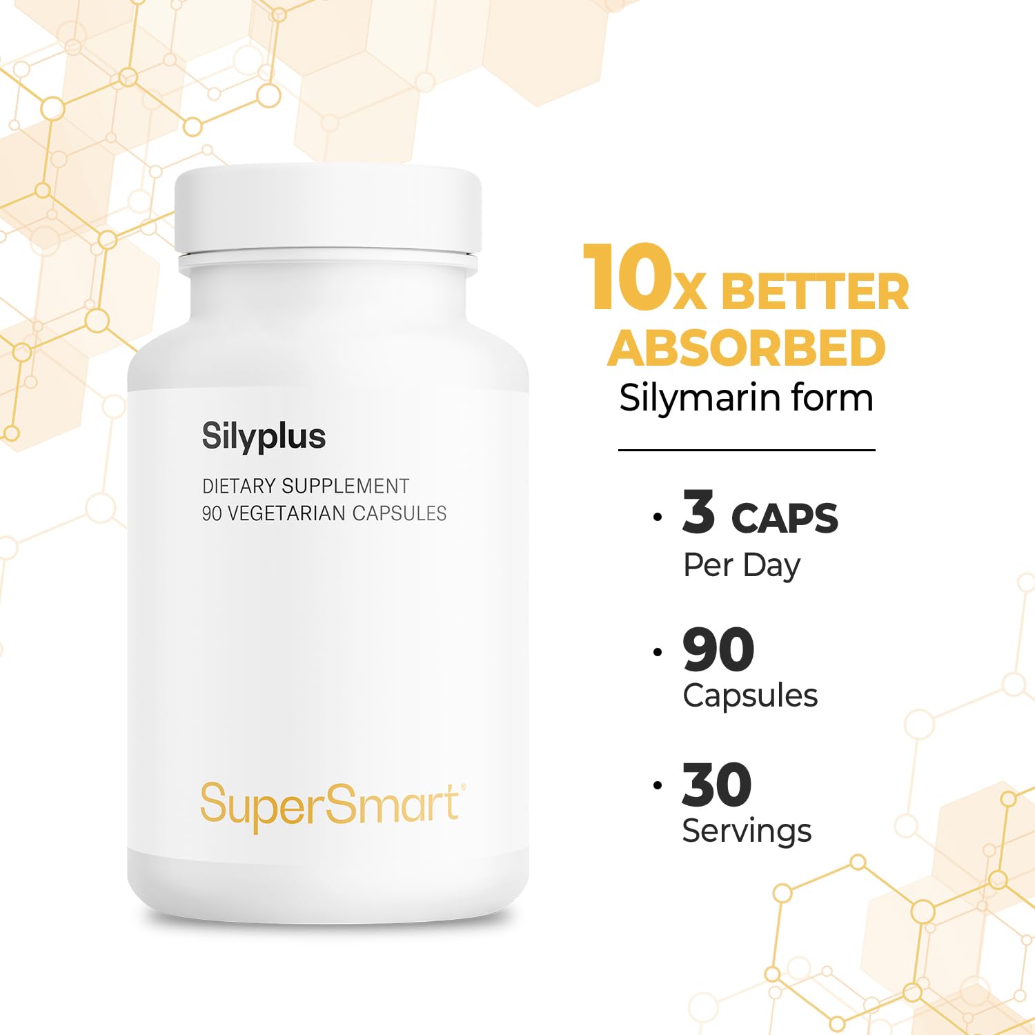 Supersmart - Silyplus 360mg per Day (Patented) - with Silymarin Milk Thistle Supplement - Siliphos Phytosomes | Non-GMO & Gluten Free - 90 Vegetarian Capsules - dailyvitalstore