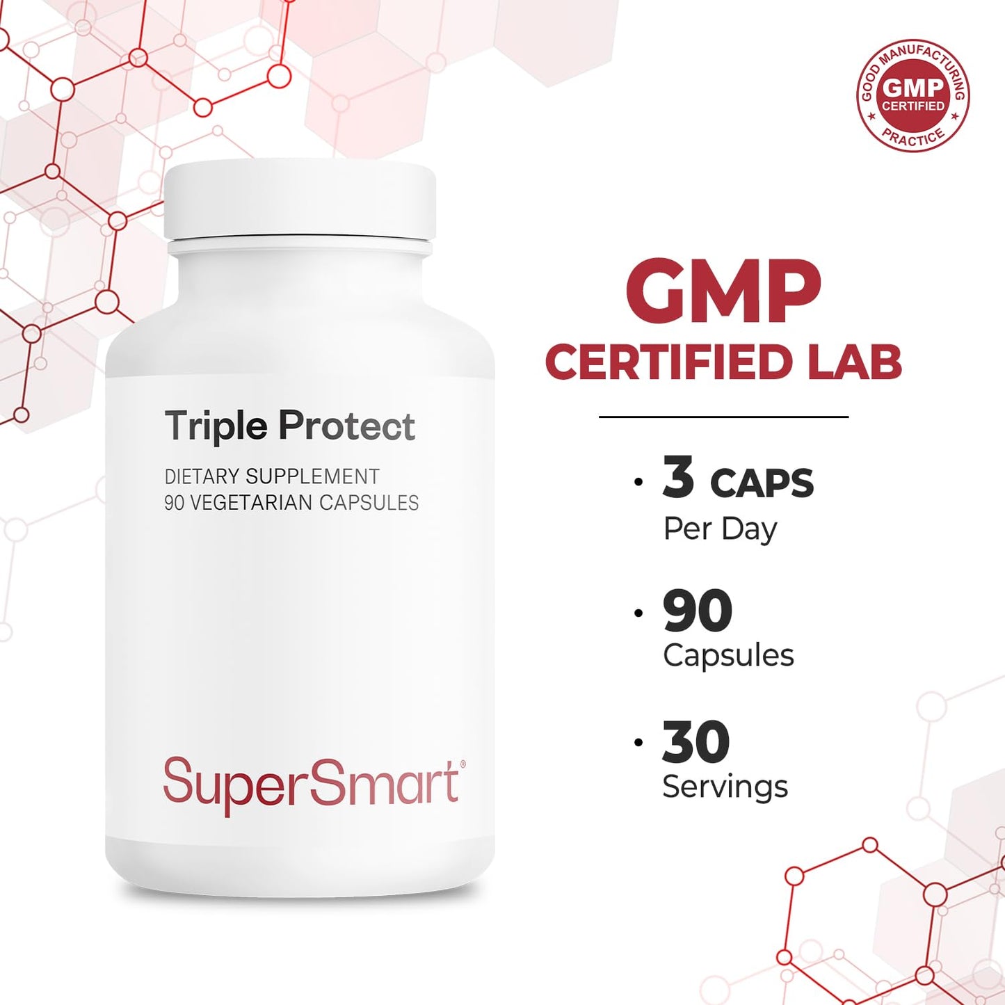 Supersmart - Triple Protect Supplement - Combines the Most Widely-Studied Natural Compounds - May Support Healthy Heart | Non-GMO & Gluten Free - 90 Vegetarian Capsules - dailyvitalstore