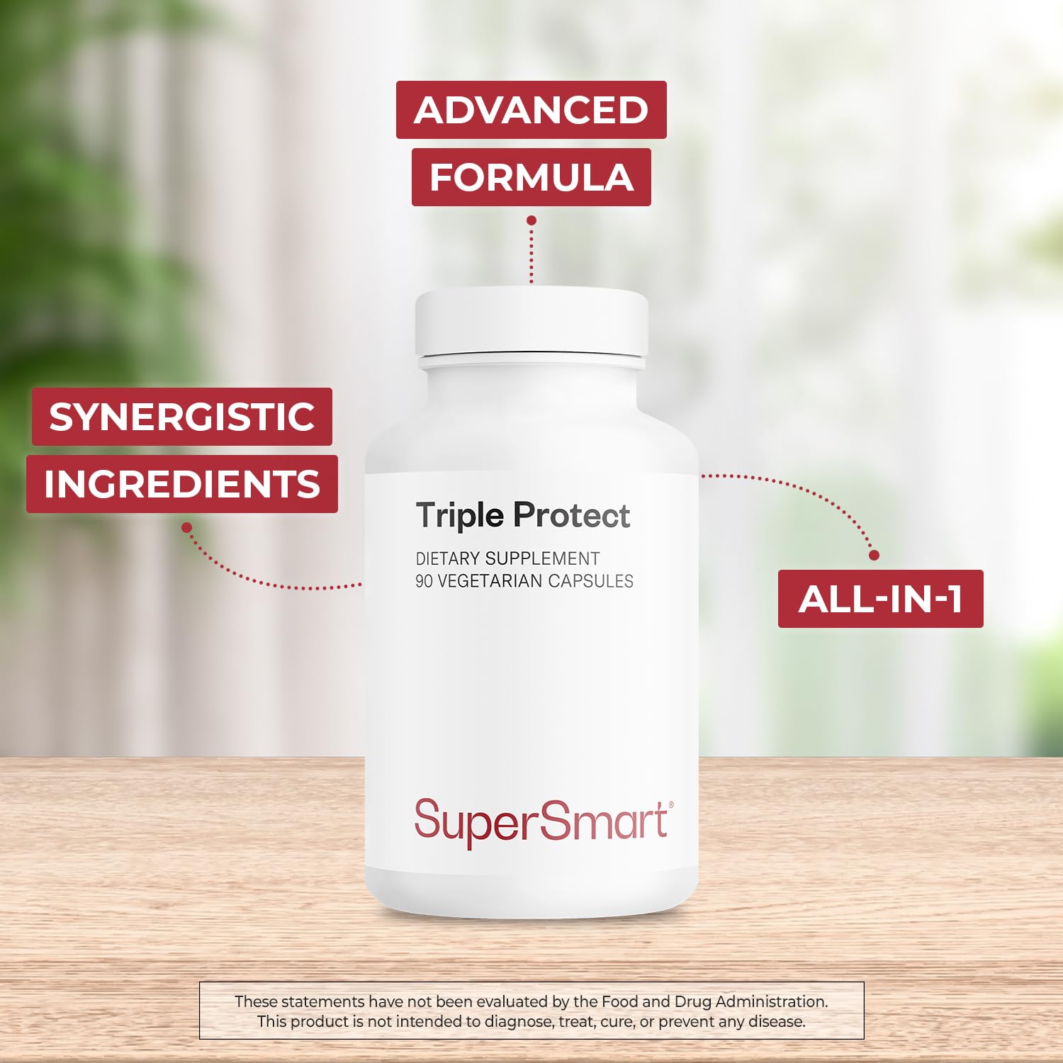 Supersmart - Triple Protect Supplement - Combines the Most Widely-Studied Natural Compounds - May Support Healthy Heart | Non-GMO & Gluten Free - 90 Vegetarian Capsules - dailyvitalstore