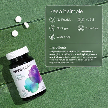 SuperTeeth Oral Probiotics for Mouth Bad Breath & Cavities, Oral Defense Dental Probiotic to Support Healthy Teeth & Gums, Lactobacillus Reuteri - dailyvitalstore