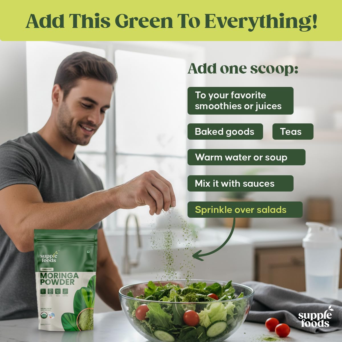 supplefoods Organic Moringa Powder 200 g / 7.05 oz | 100% Natural Green Superfood | Assists Digestion & Daily Detox | Finely Milled Moringa Leaf Powder | USDA Certified Organic Dietary Supplement - dailyvitalstore
