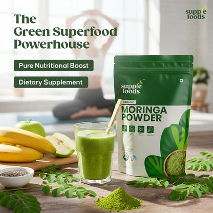 supplefoods Organic Moringa Powder 200 g / 7.05 oz | 100% Natural Green Superfood | Assists Digestion & Daily Detox | Finely Milled Moringa Leaf Powder | USDA Certified Organic Dietary Supplement - dailyvitalstore