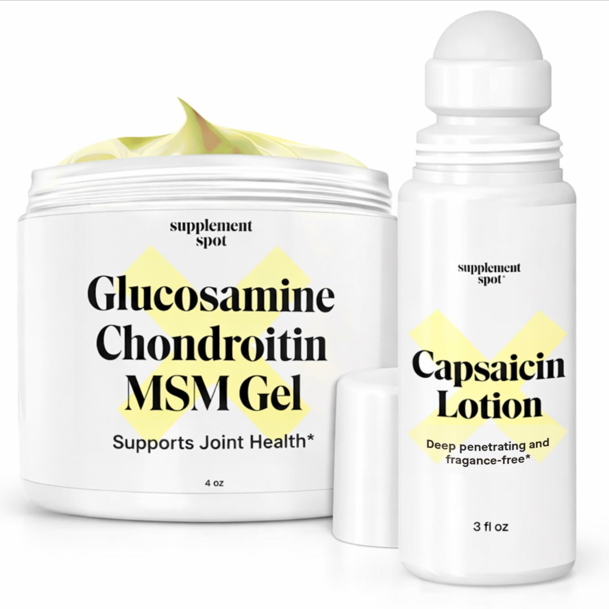 Supplement Spot Capsaicin Roll-On Cream 0.075% - Glucosamine Chondroitin MSM Gel with Bromelain – Joint & Muscle Care Bundle - dailyvitalstore