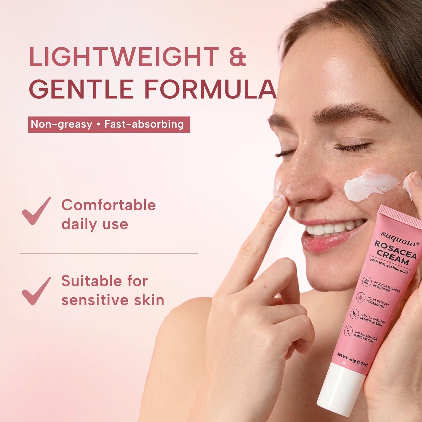 suquato 10% Azelaic Acid Cream – Rosacea Treatment for Face & Redness Reducing Face Cream – Redness & Blemish Care for Sensitive Skin - dailyvitalstore