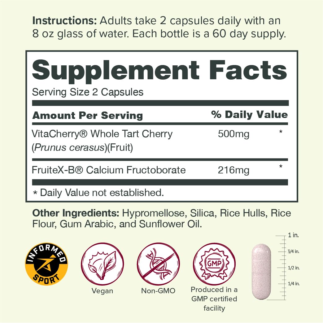 Sur Joint Support FruiteX-B Tart Cherry Capsules - Vegan Fast-Acting Relief for Better Joint Comfort and Mobility - Whole Tart Cherry and Calcium Fructoborate, Muscle Recovery (120 Capsules) - dailyvitalstore