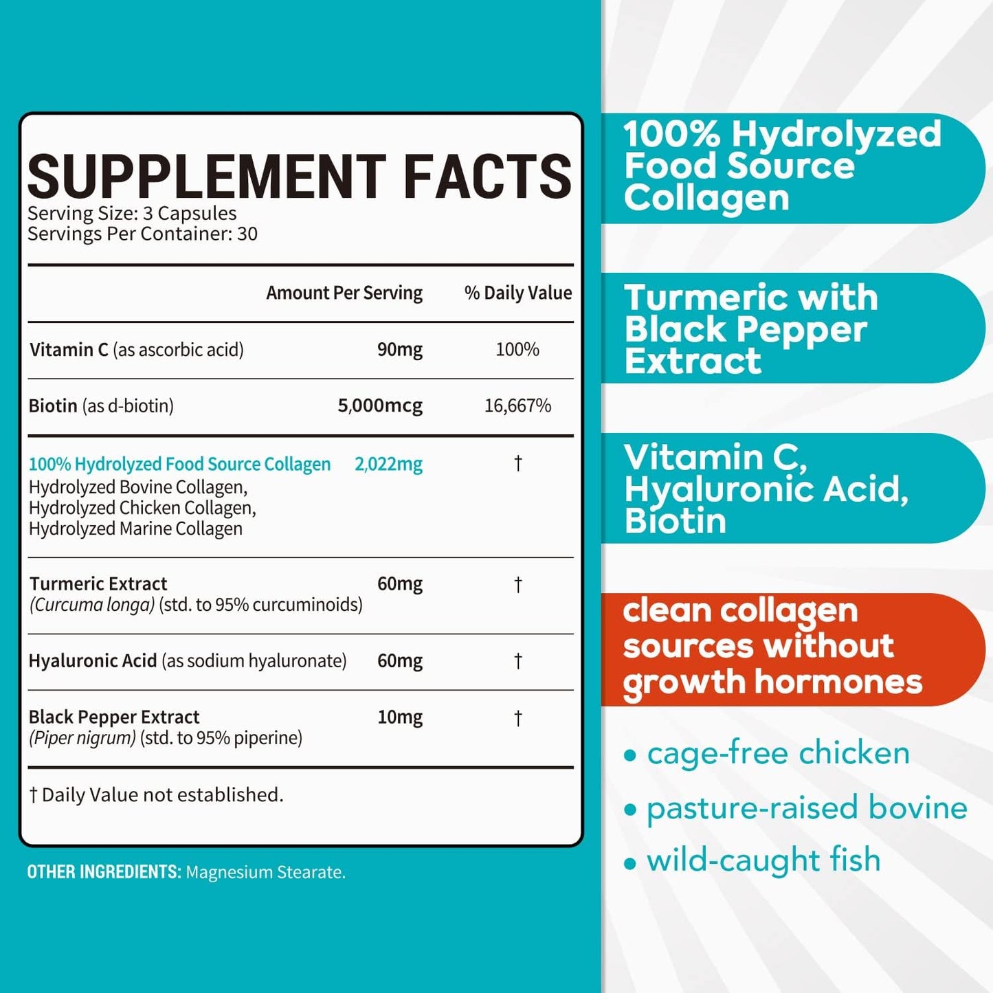 Surebounty Multi Collagen Complex, Type I, II, III, 6-in-1 Super Collagen with Vitamin C, Hyaluronic Acid, Biotin, Turmeric, Black Pepper, Keto, 90 Capsules - dailyvitalstore