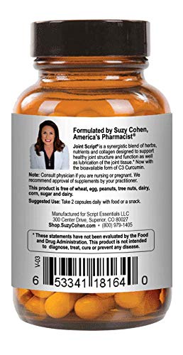 Suzy Cohen Joint Script Joint Support Supplement with Hyaluronic Acid, C3 Curcumin Turmeric Extract, MSM, Collagen Peptides, Ginger, and Boswellia for Maximum Flexibility, Tendon and Cartilage Health - dailyvitalstore