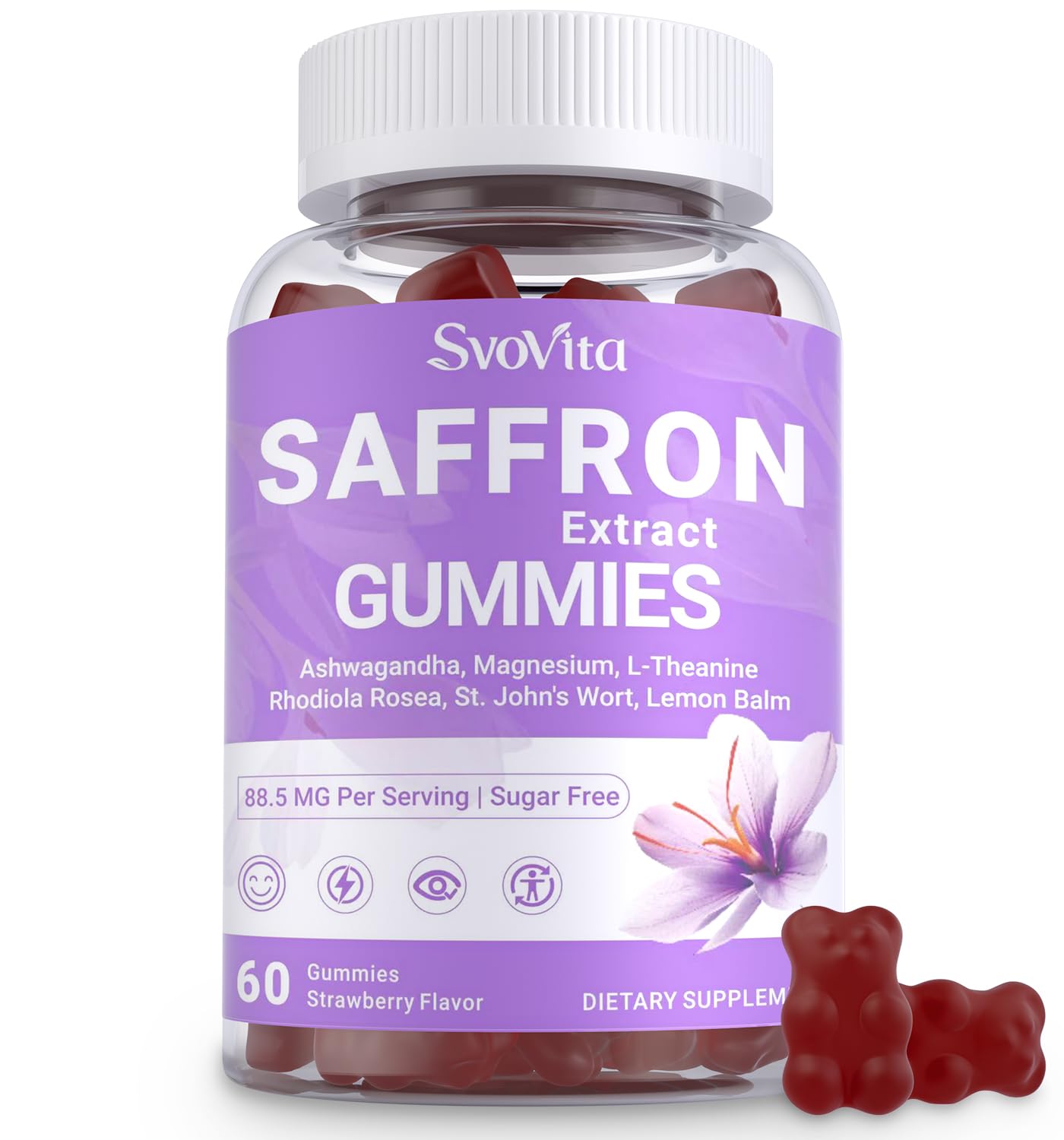 Svovita Saffron Supplements Gummies with Saffron Extract, Sugar Free 60 Count - dailyvitalstore