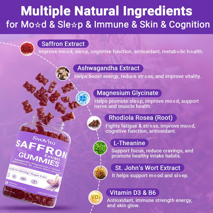 Svovita Saffron Supplements Gummies with Saffron Extract, Sugar Free 60 Count - dailyvitalstore