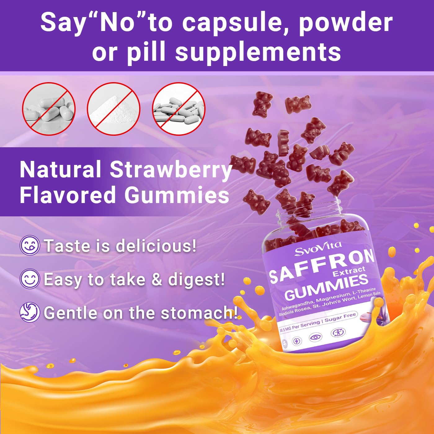 Svovita Saffron Supplements Gummies with Saffron Extract, Sugar Free 60 Count - dailyvitalstore