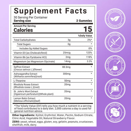 Svovita Saffron Supplements Gummies with Saffron Extract, Sugar Free 60 Count - dailyvitalstore