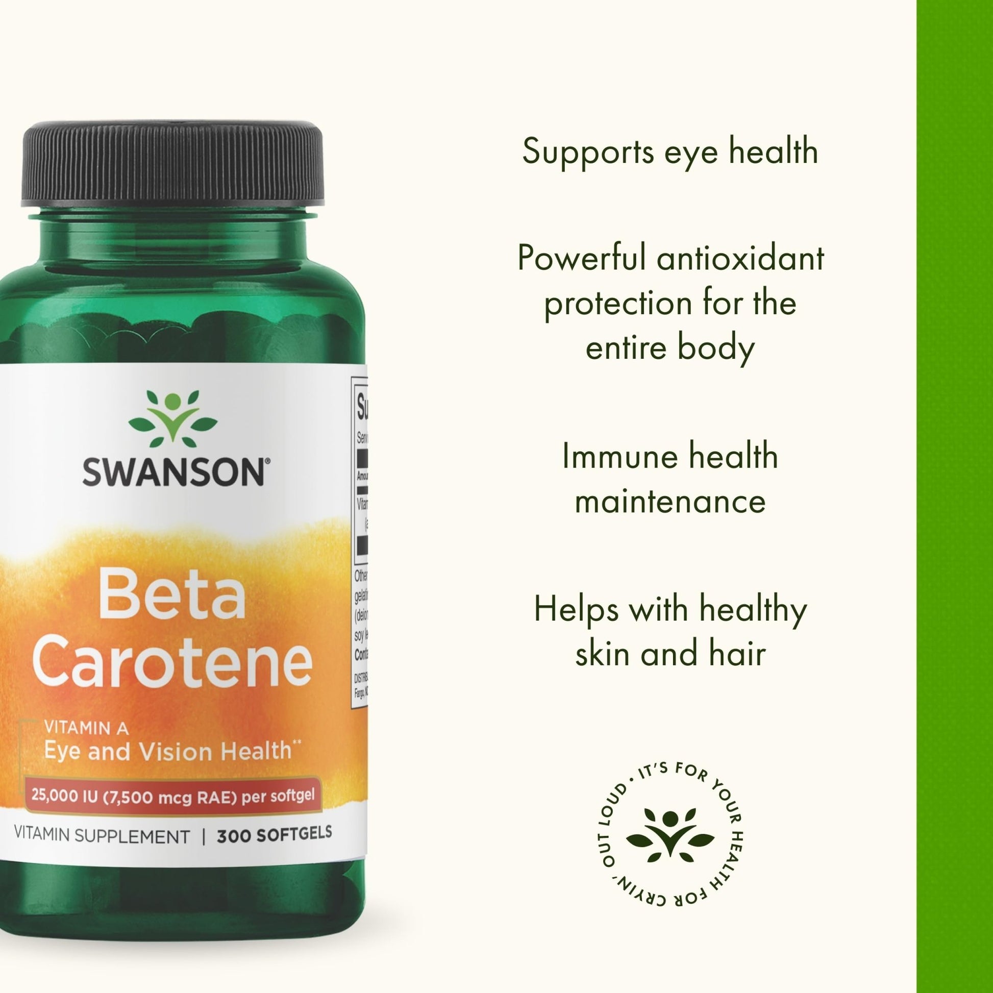 Swanson Beta-Carotene Vitamin A 25,000 IU Eye and Skin Health Supplement for Adults Seeking Vision and Immune Support - 7,500 mcg (300 Softgels) - dailyvitalstore