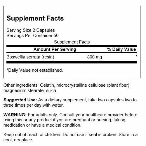 Swanson Boswellia - Herbal Supplement Promoting Joint Support - Ayurvedic Herb for Joint Flexibility & Mobility Support - Made with Boswellia Serrata Resin - (100 Capsules) (4 Pack) - dailyvitalstore