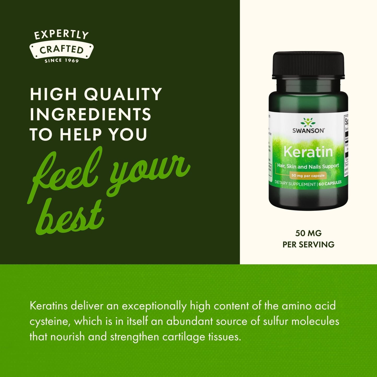 Swanson Keratin (from Tibetan Wool) - Natural Supplement Promoting Healthy Joints, Hair, Skin & Nails - Helps Nourish Healthy Connective Tissues - (60 Capsules, 50mg Each) - dailyvitalstore