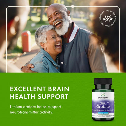 Swanson Lithium Orotate Mood and Memory Support Supplement for Stress-Prone Adults Seeking Emotional Wellness - 5 mg Elemental Lithium (60 Veggie Capsules) - dailyvitalstore