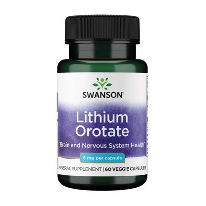 Swanson Lithium Orotate Mood and Memory Support Supplement for Stress-Prone Adults Seeking Emotional Wellness - 5 mg Elemental Lithium (60 Veggie Capsules) - dailyvitalstore