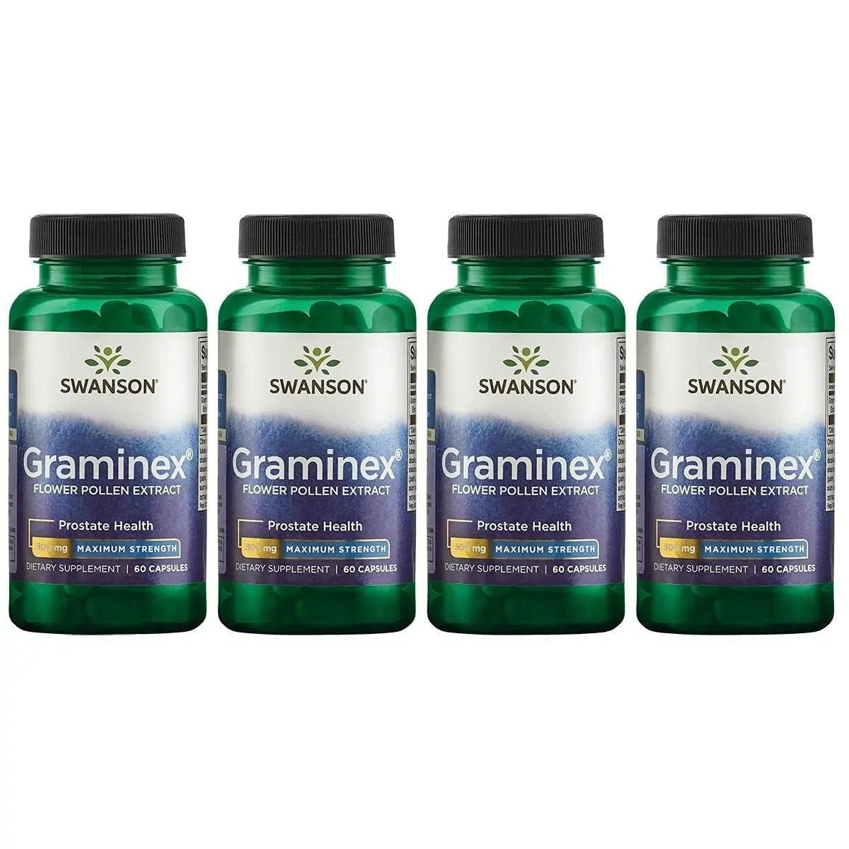 Swanson Maximum Strength Graminex Flower Pollen Extract - Supports Prostate Health, Urinary Tract Function, and Kidney Health - Mens Health Supplement - (60 Capsules, 500mg Each) (4 Pack) - dailyvitalstore