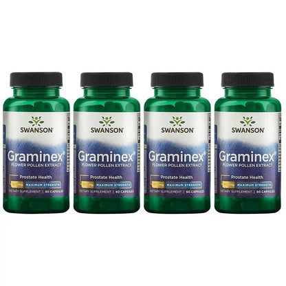 Swanson Maximum Strength Graminex Flower Pollen Extract - Supports Prostate Health, Urinary Tract Function, and Kidney Health - Mens Health Supplement - (60 Capsules, 500mg Each) (4 Pack) - dailyvitalstore