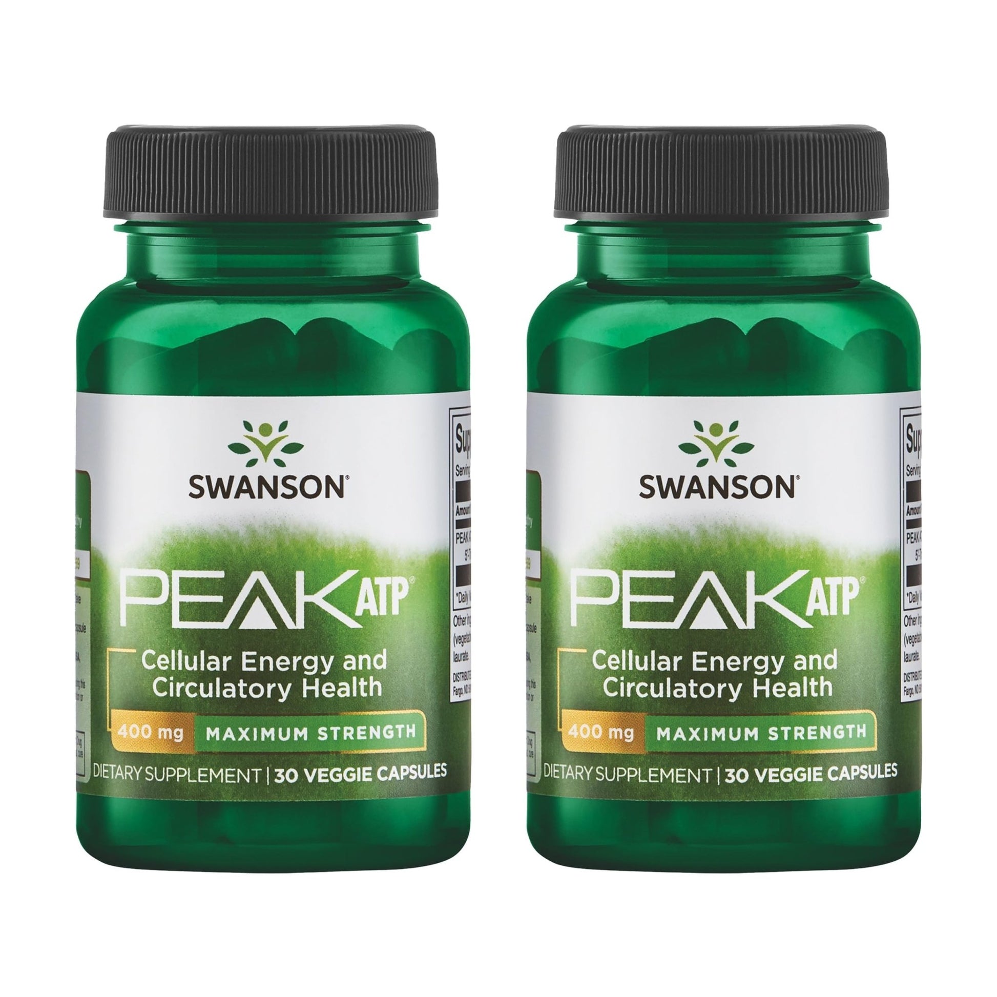 Swanson Maximum Strength Peak ATP Cellular Energy Supplement for Athletes and Active Adults Seeking Performance and Recovery Support - 400 mg (30 Veggie Capsules, 2 Pack) - dailyvitalstore