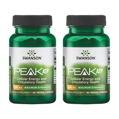 Swanson Maximum Strength Peak ATP Cellular Energy Supplement for Athletes and Active Adults Seeking Performance and Recovery Support - 400 mg (30 Veggie Capsules, 2 Pack) - dailyvitalstore