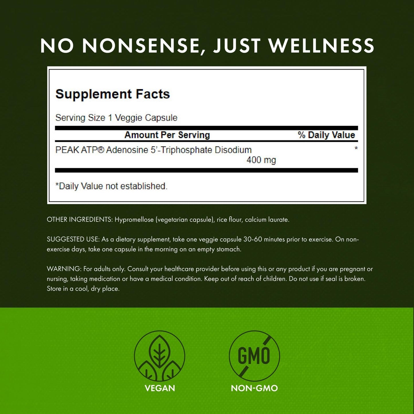 Swanson Maximum Strength Peak ATP Cellular Energy Supplement for Athletes and Active Adults Seeking Performance and Recovery Support - 400 mg (30 Veggie Capsules, 2 Pack) - dailyvitalstore