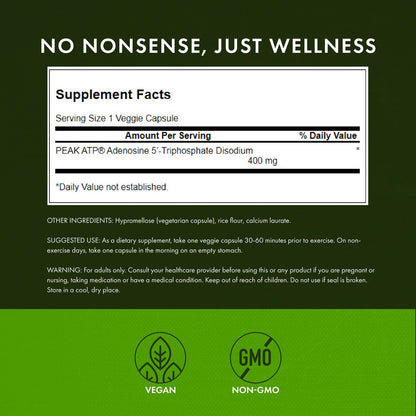 Swanson Maximum Strength Peak ATP Cellular Energy Supplement for Athletes and Active Adults Seeking Performance and Recovery Support - 400 mg (30 Veggie Capsules, 2 Pack) - dailyvitalstore