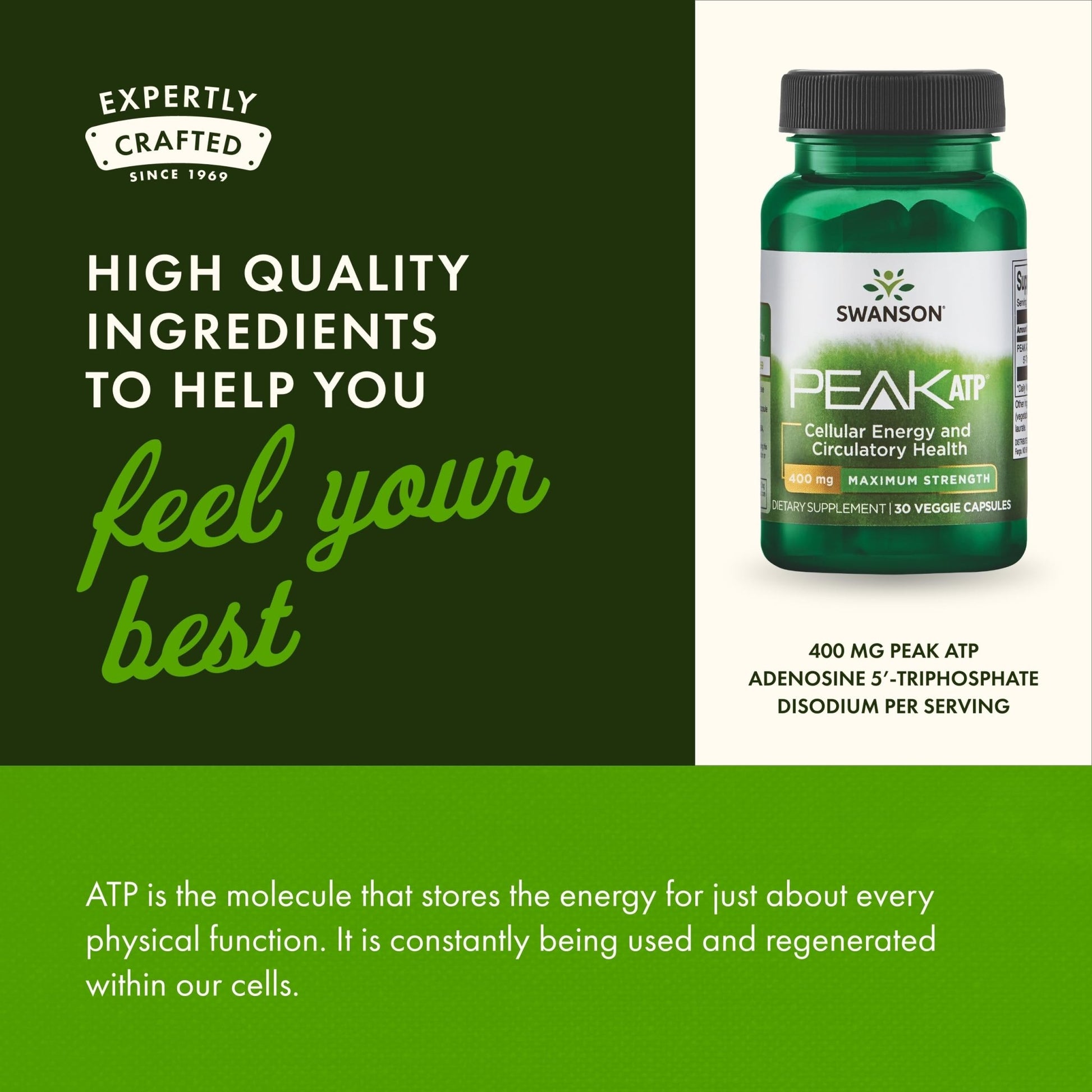 Swanson Maximum Strength Peak ATP-Natural Supplement Promoting Cellular Energy Support-Supports Physical Performance and Promotes Healthy Blood Flow Support-(30 Veggie Capsules, 400mg Each) 1 Pack - dailyvitalstore
