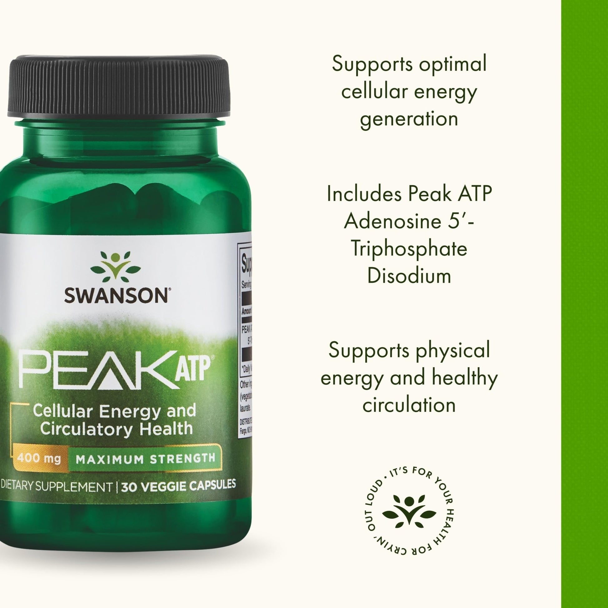 Swanson Maximum Strength Peak ATP-Natural Supplement Promoting Cellular Energy Support-Supports Physical Performance and Promotes Healthy Blood Flow Support-(30 Veggie Capsules, 400mg Each) 1 Pack - dailyvitalstore