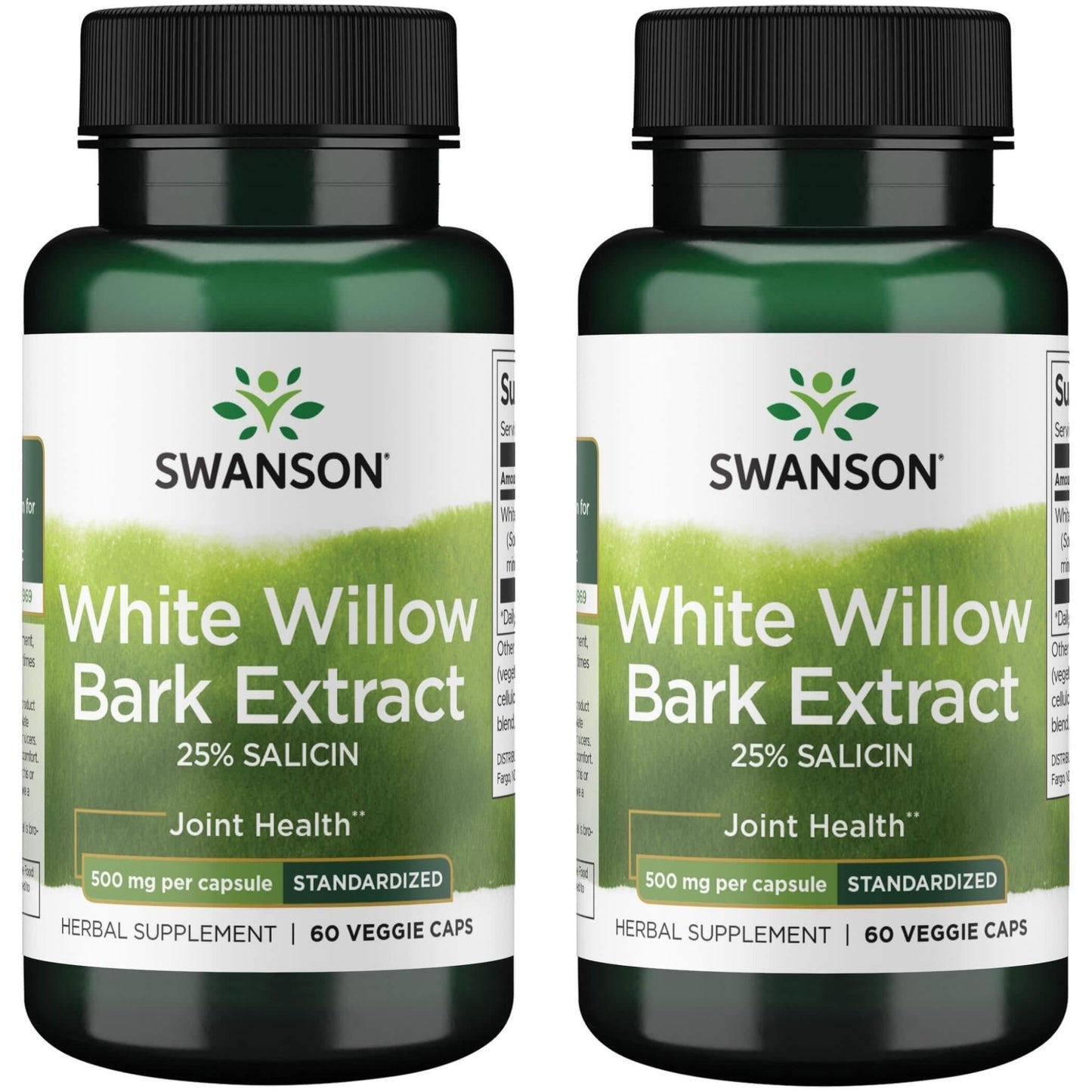 Swanson Maximum Strength White Willow Bark Extract-Promotes Joint Support & Muscle Relief-Standardized to 25% Salicin-Natural Supplement with No Stomach Irritation (60 Veggie Caps, 500mg Each) 2 Pack - dailyvitalstore