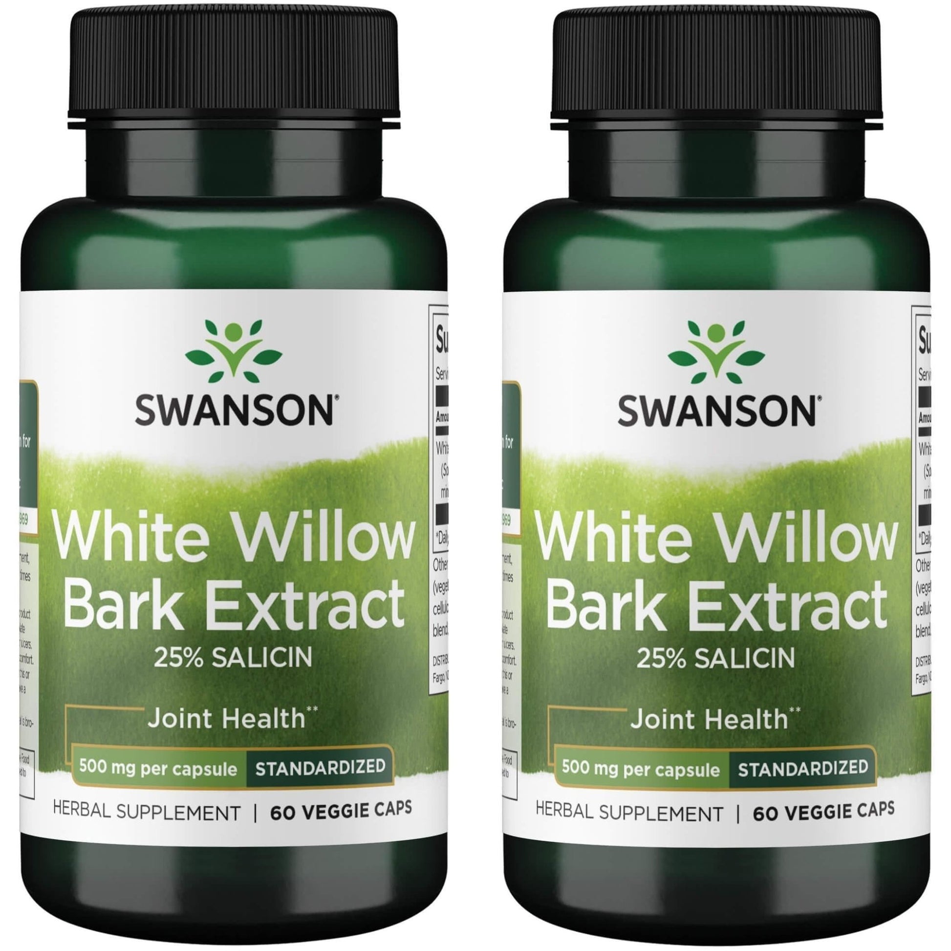 Swanson Maximum Strength White Willow Bark Extract-Promotes Joint Support & Muscle Relief-Standardized to 25% Salicin-Natural Supplement with No Stomach Irritation (60 Veggie Caps, 500mg Each) 2 Pack - dailyvitalstore