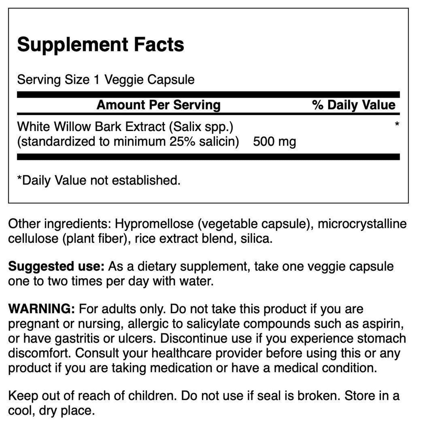 Swanson Maximum Strength White Willow Bark Extract-Promotes Joint Support & Muscle Relief-Standardized to 25% Salicin-Natural Supplement with No Stomach Irritation (60 Veggie Caps, 500mg Each) - dailyvitalstore