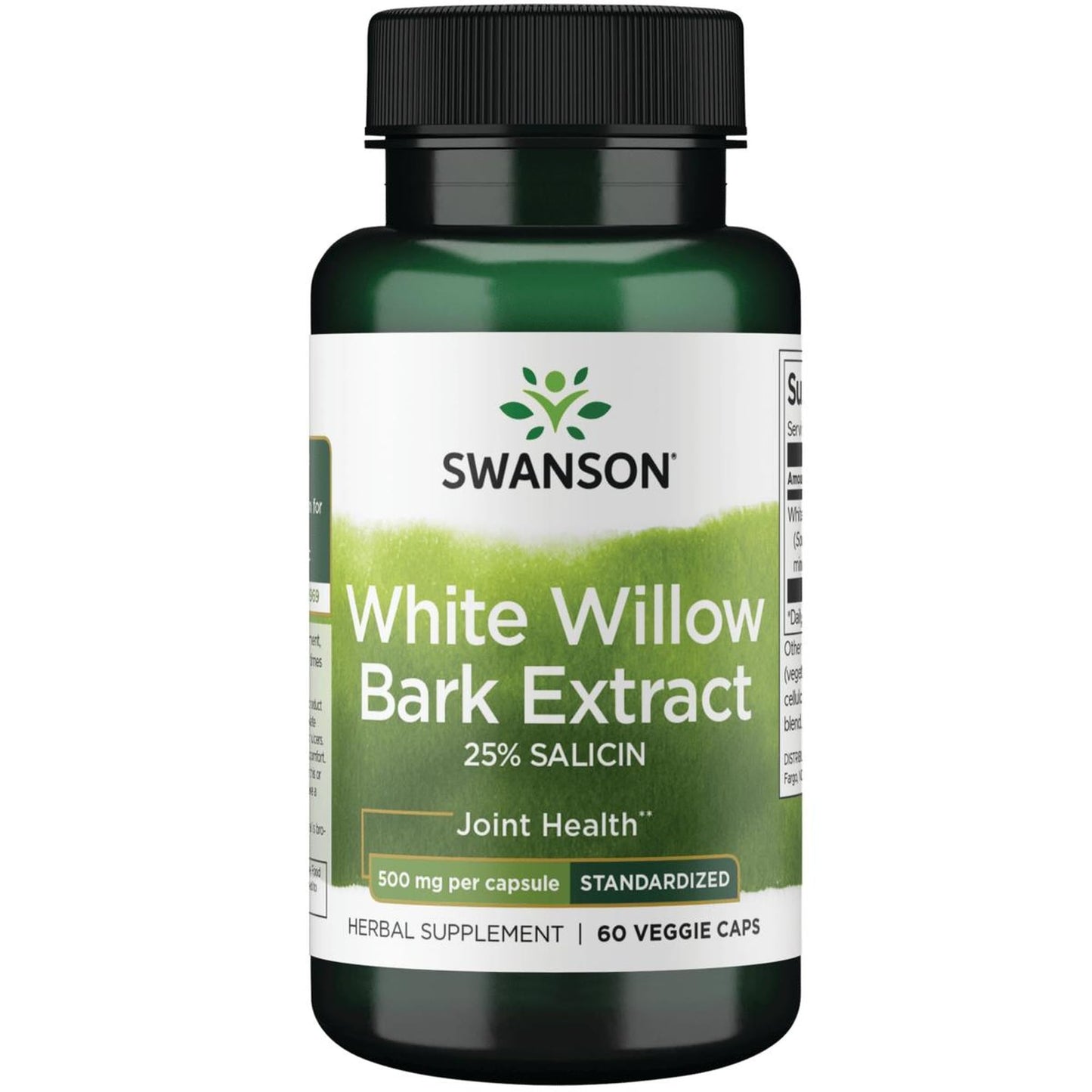 Swanson Maximum Strength White Willow Bark Extract-Promotes Joint Support & Muscle Relief-Standardized to 25% Salicin-Natural Supplement with No Stomach Irritation (60 Veggie Caps, 500mg Each) - dailyvitalstore