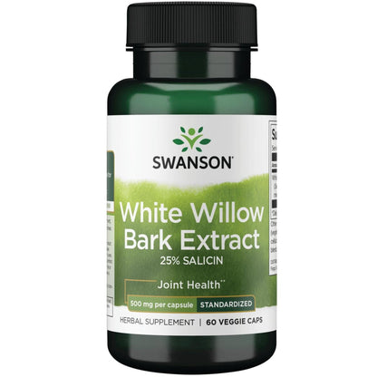 Swanson Maximum Strength White Willow Bark Extract-Promotes Joint Support & Muscle Relief-Standardized to 25% Salicin-Natural Supplement with No Stomach Irritation (60 Veggie Caps, 500mg Each) - dailyvitalstore