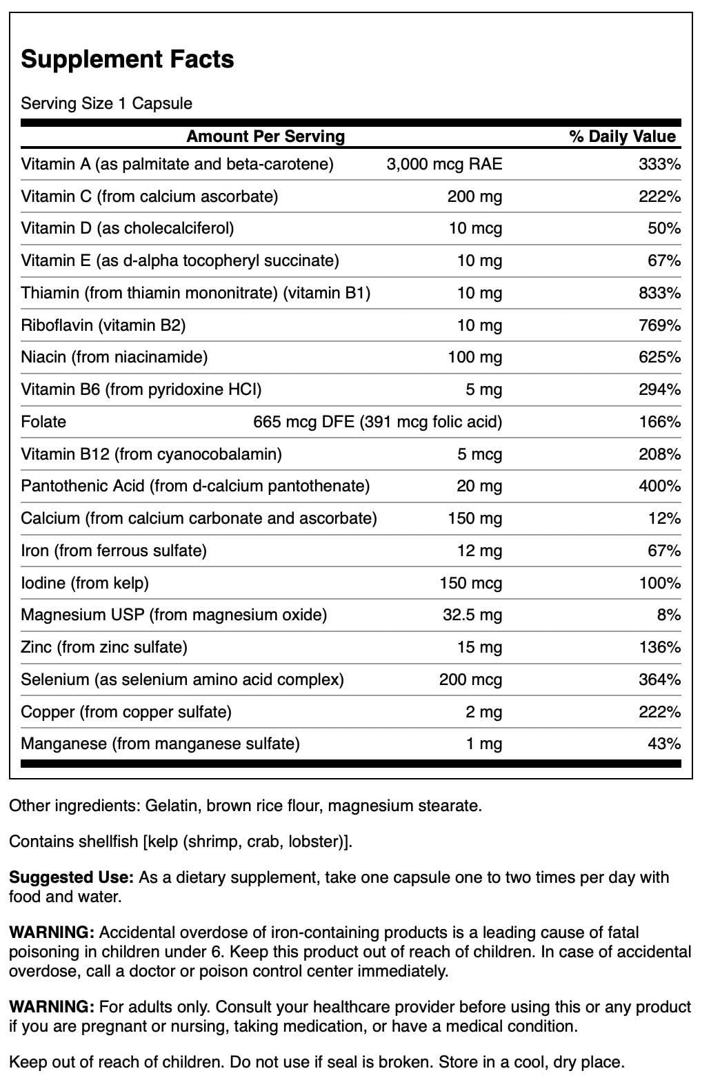 Swanson Multi and Mineral Daily Men's Women's Multivitamin Multimineral Health Supplement 100 Capsules (Caps) - dailyvitalstore