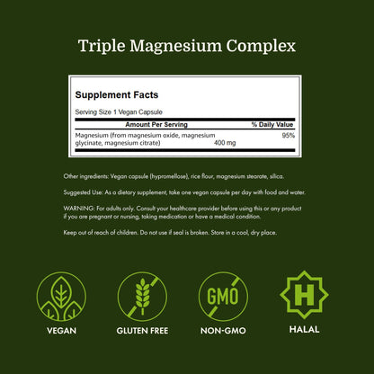Swanson Triple Magnesium Complex - 100 Capsules, 400mg Each - dailyvitalstore