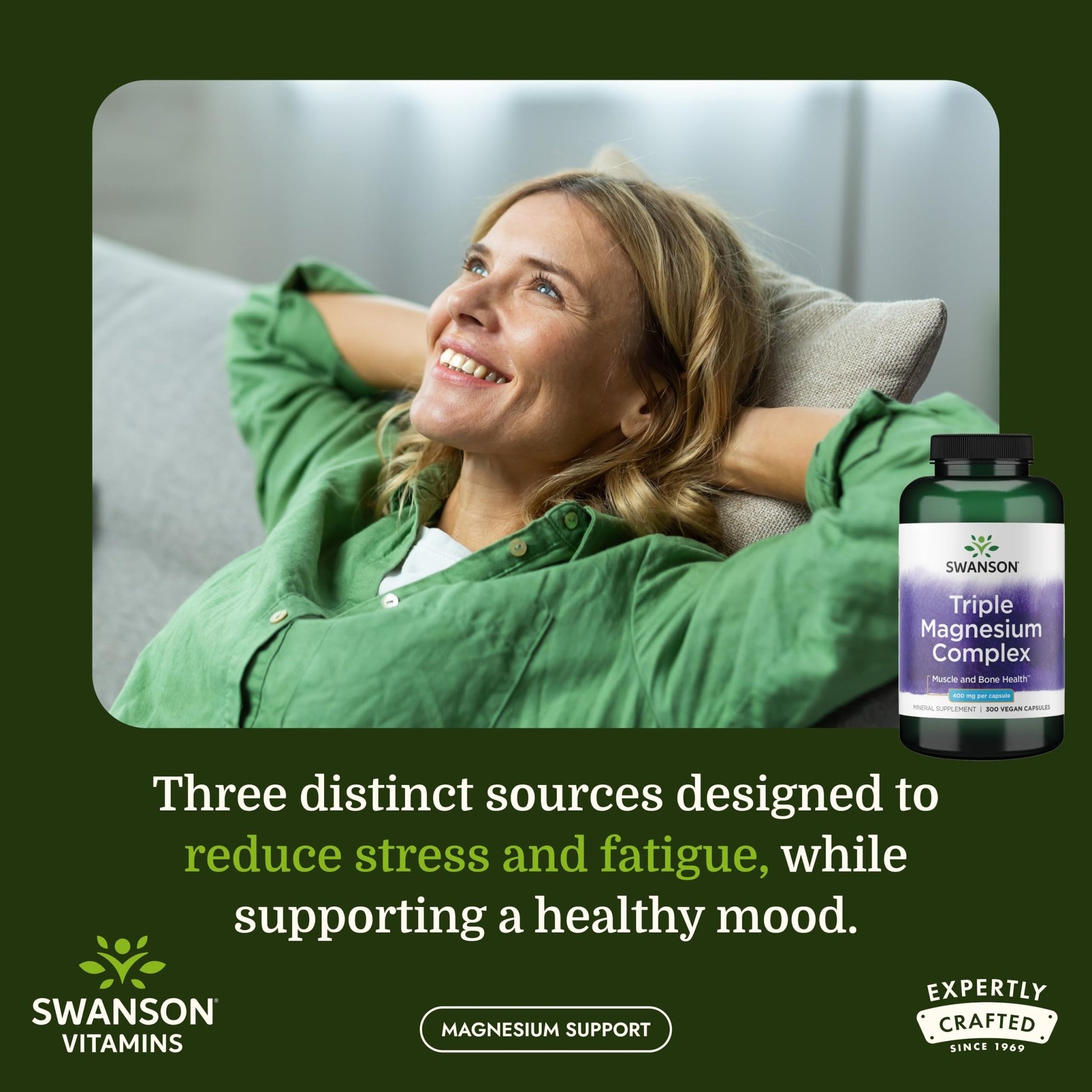 Swanson Triple Magnesium Complex Bone, Nerve, and Muscle Support Supplement for Adults Seeking Optimal Magnesium Absorption - 400 mg (300 Vegan Capsules) - dailyvitalstore