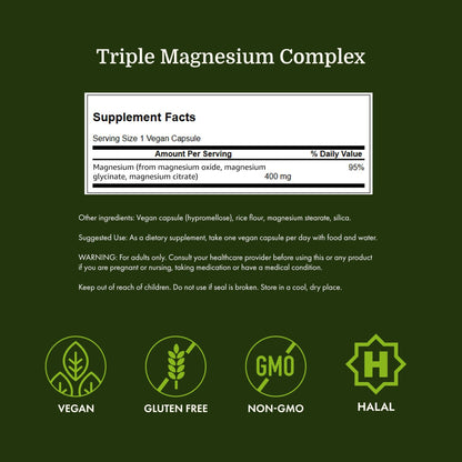 Swanson Triple Magnesium Complex Bone, Nerve, and Muscle Support Supplement for Adults Seeking Optimal Magnesium Absorption - 400 mg (300 Vegan Capsules) - dailyvitalstore