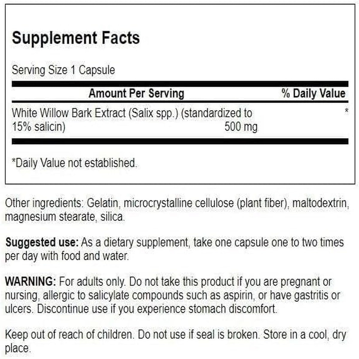 Swanson White Willow Bark Extract - Promotes Joint Support and Muscle Relief - Standardized to 15% Salicin - Natural Supplement with No Stomach Irritation - (120 Capsules, 500mg Each) - dailyvitalstore