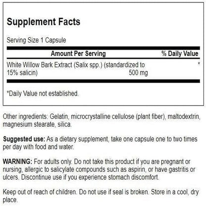Swanson White Willow Bark Extract - Promotes Joint Support and Muscle Relief - Standardized to 15% Salicin - Natural Supplement with No Stomach Irritation - (120 Capsules, 500mg Each) - dailyvitalstore