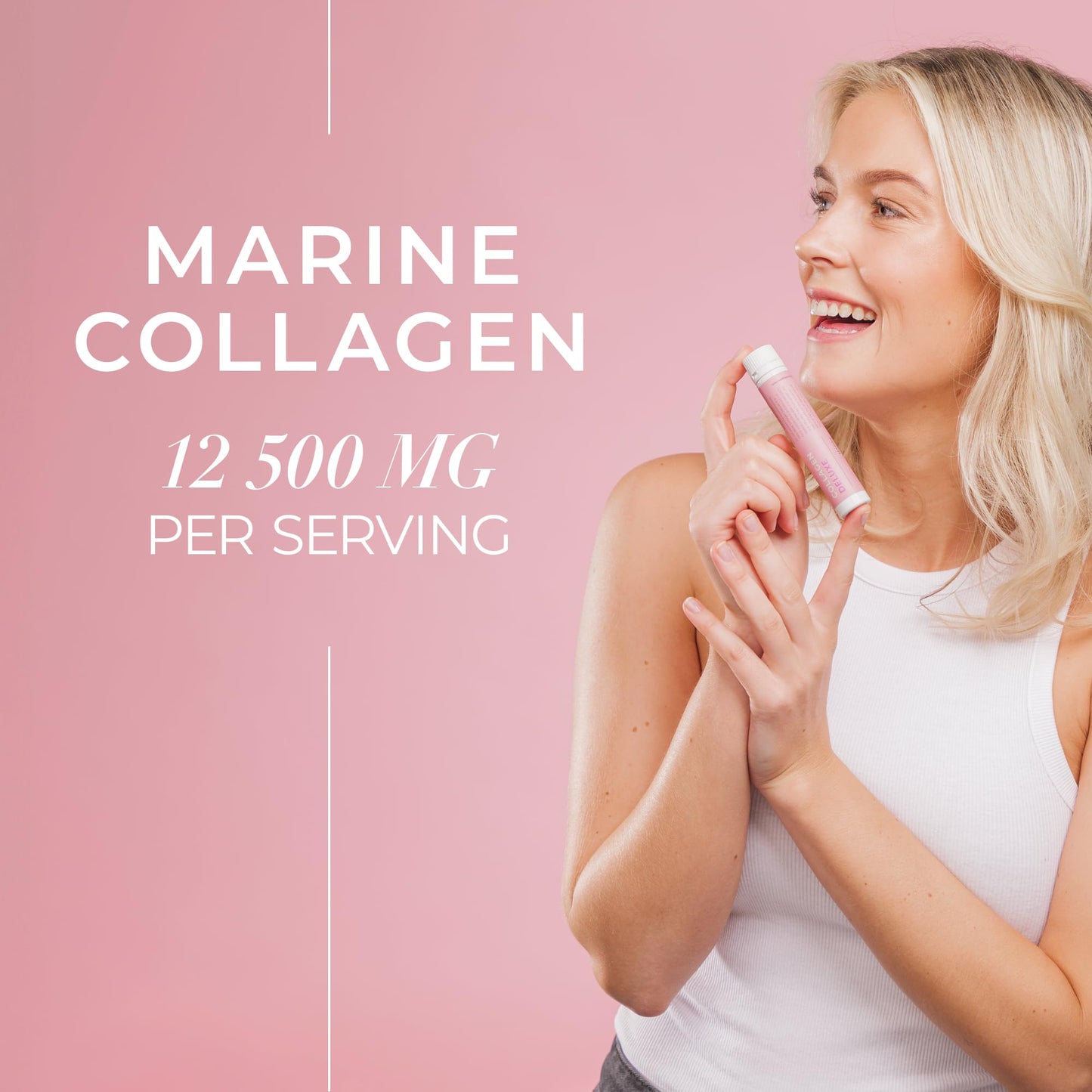 Swedish Collagen Deluxe, 12,500 mg Hydrolyzed Marine Collagen Liquid Supplement - 20 x 25 ml Daily Shots | Hyaluronic Acid, Biotin & Vitamin C for Healthy Hair, Skin, Nails & Joints | Sugar-Free - dailyvitalstore