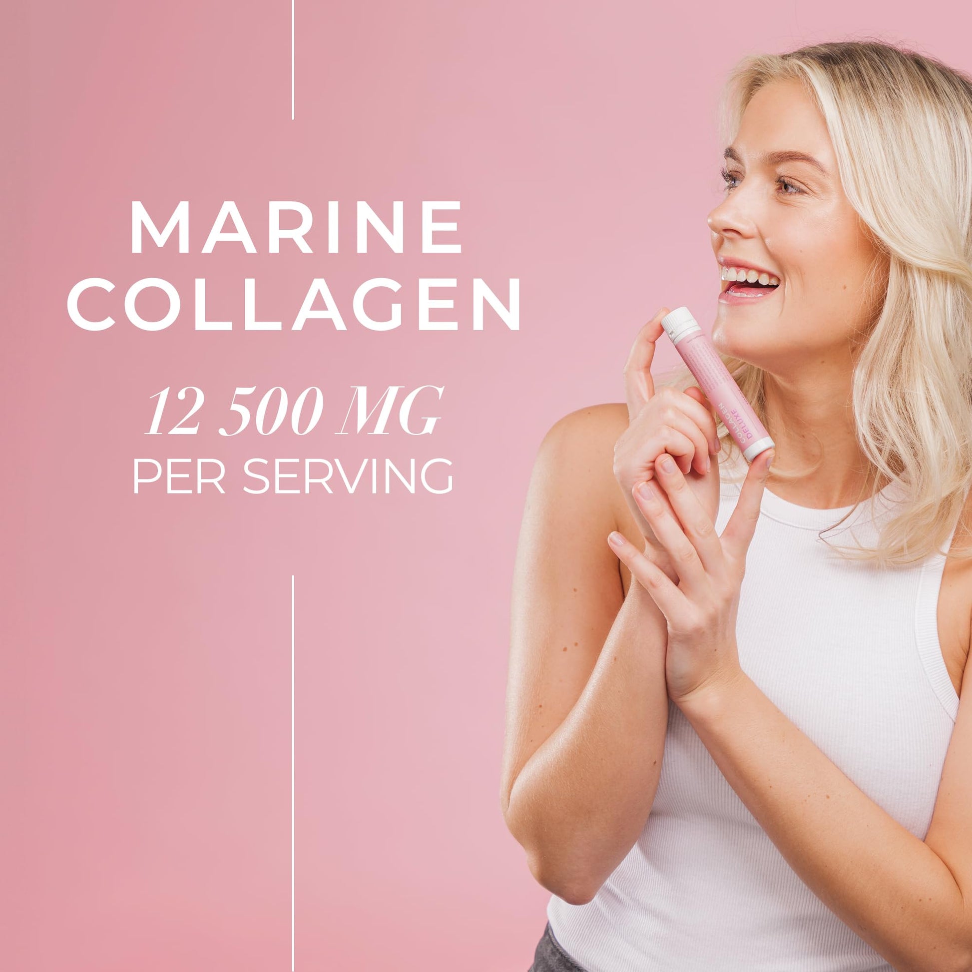 Swedish Collagen Deluxe, 12,500 mg Hydrolyzed Marine Collagen Liquid Supplement - 20 x 25 ml Daily Shots | Hyaluronic Acid, Biotin & Vitamin C for Healthy Hair, Skin, Nails & Joints | Sugar-Free - dailyvitalstore