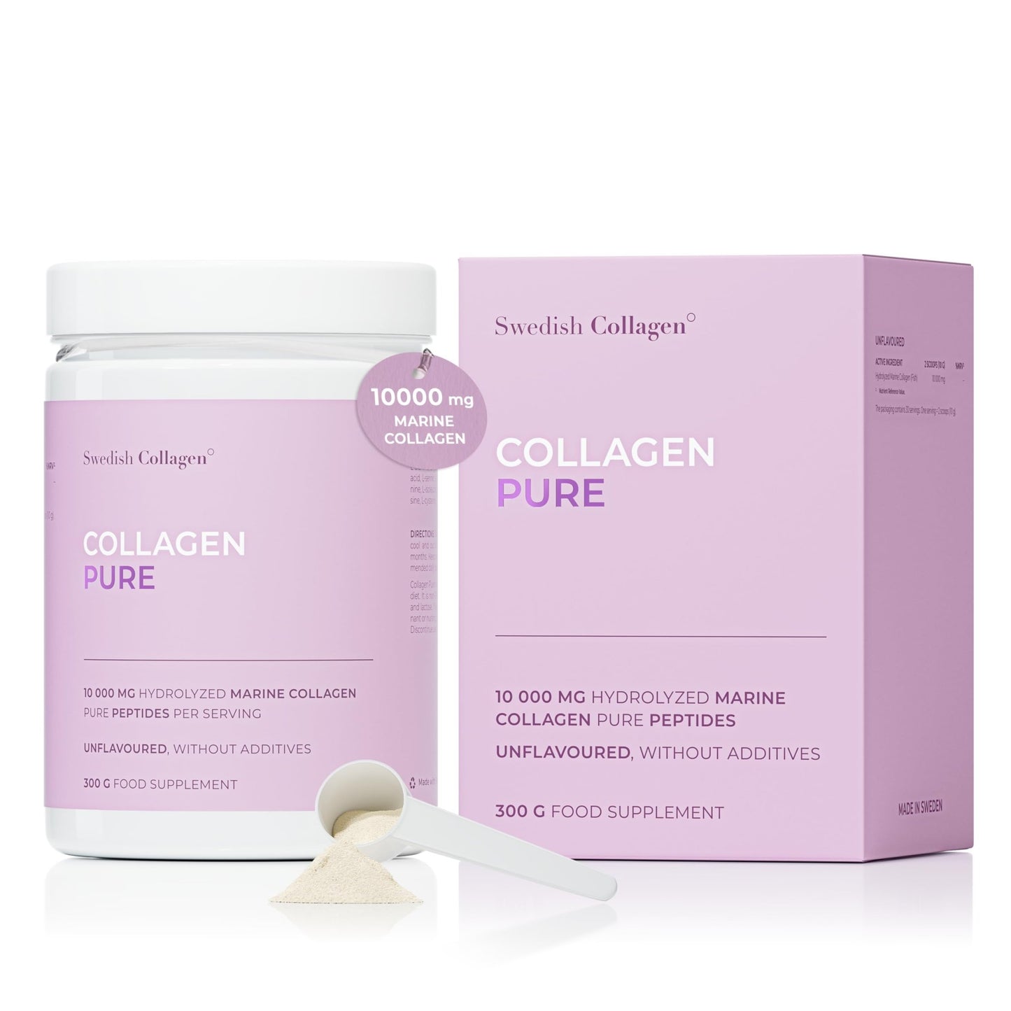 Swedish Collagen - Hydrolyzed Marine Collagen 10,000 mg Powder Supplement - Pack of 300 g, 30 Day Supply | Pure Peptide for Healthy Hair, Skin, Nails & Joints I 100% Natural & Gluten Free | Sugar-Free - dailyvitalstore