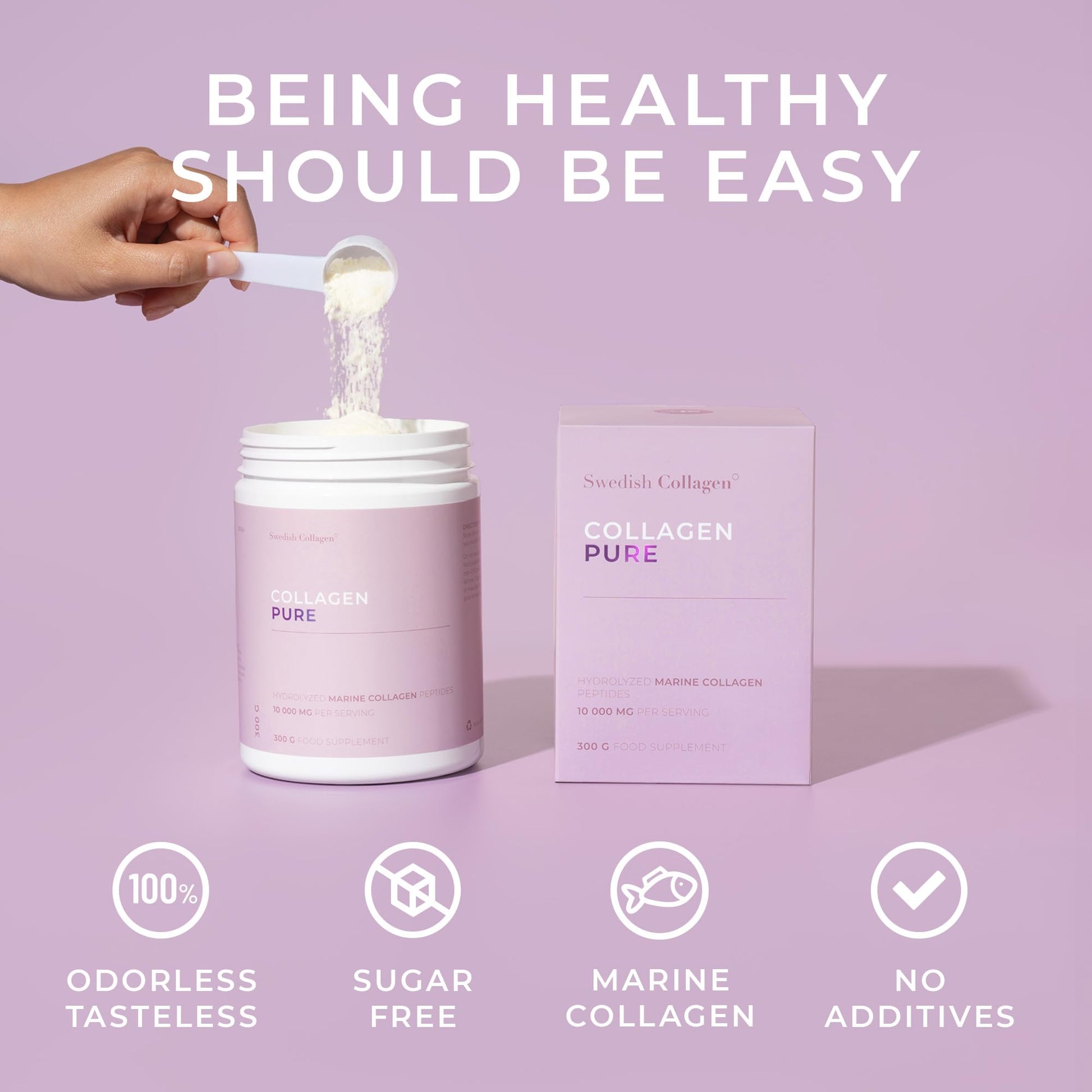 Swedish Collagen - Hydrolyzed Marine Collagen 10,000 mg Powder Supplement - Pack of 300 g, 30 Day Supply | Pure Peptide for Healthy Hair, Skin, Nails & Joints I 100% Natural & Gluten Free | Sugar-Free - dailyvitalstore